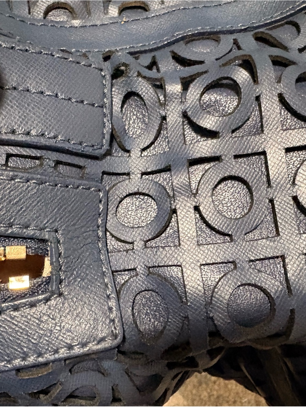 Tory Burch Navy Perforated Logo Satchel with Gold Hardware (REHAB) - Picture 4 of 9